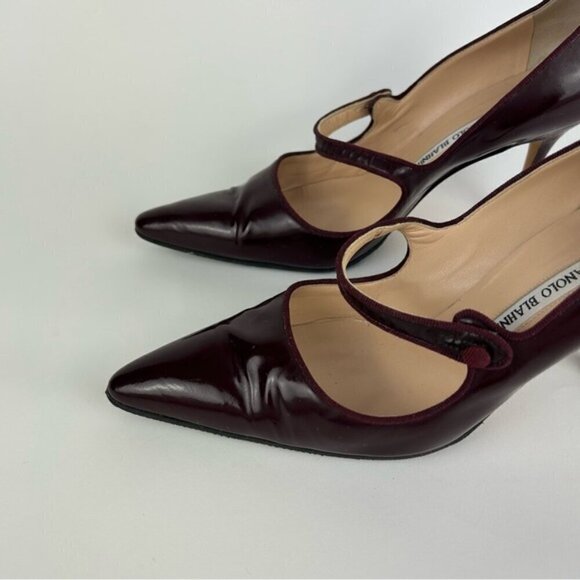 Manolo Blahnik Vintage Campari Burgundy Pointed Toe Mary Jane Heels Size 39.5 - Picture 5 of 12